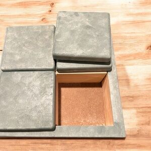 Greenish-Gray Wood Hideaway Storage. 4 Compartments. 8 1/2 length, 2 in deep.